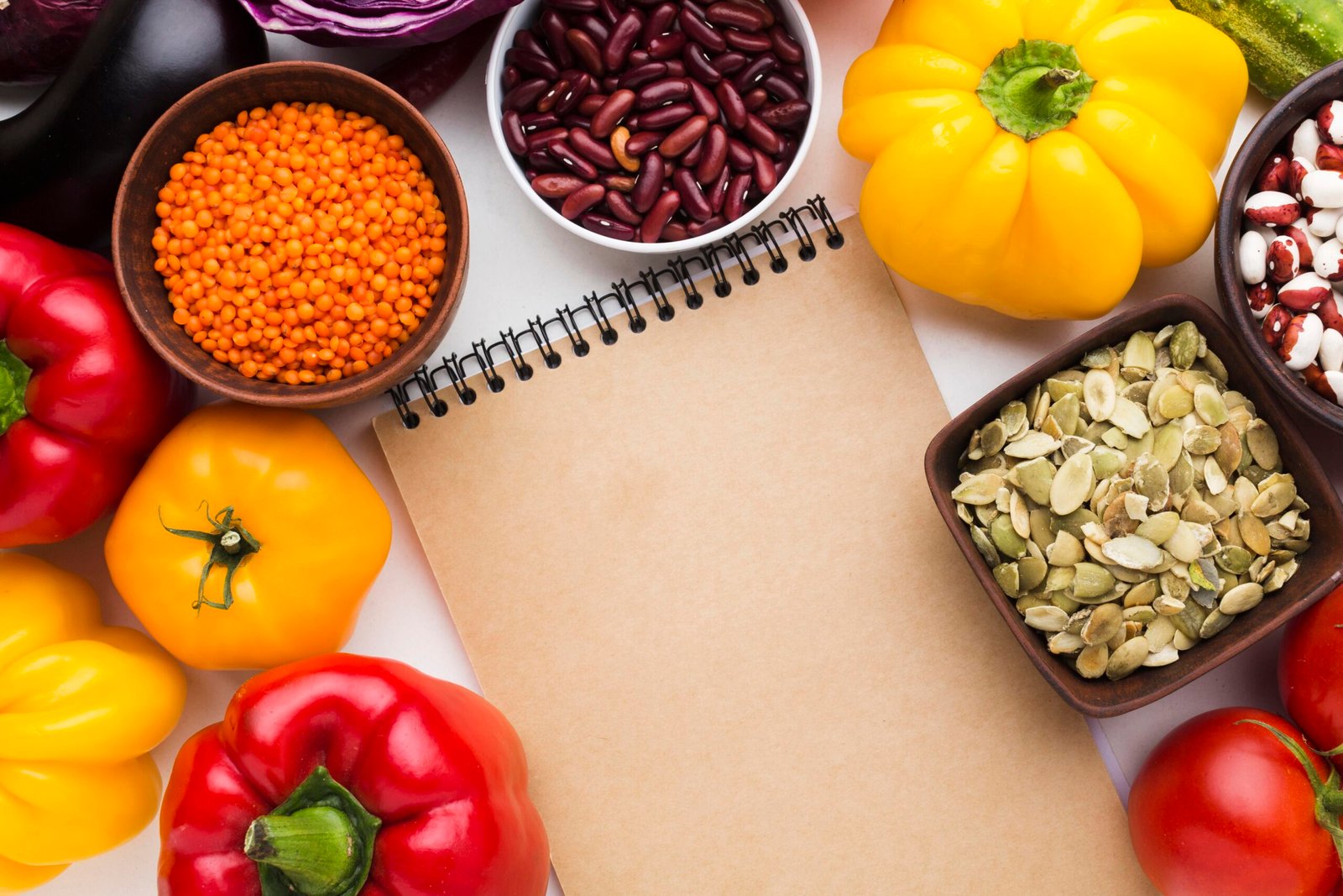 arrangement different vegetables with empty notepad scaled